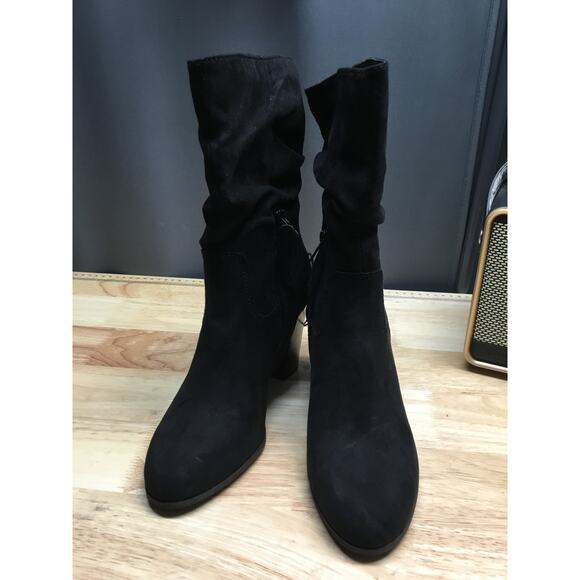 Style & Co Saraa Slouch Mid Calf Boots Women's 8 Black Suede Zipper Almond Toe - Picture 1 of 7